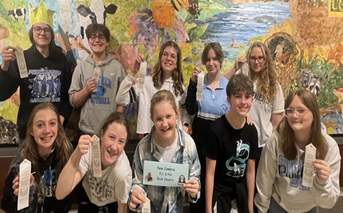 The 13 members of the Penn Cambria Middle School’s 7th & 8th Grade Reading Competition Team – K.C. & the Book Slayers – took home a third-place ribbon from the Appalachian IU08 match held on March 30, 2023 held at Forest Hills JH/HS.