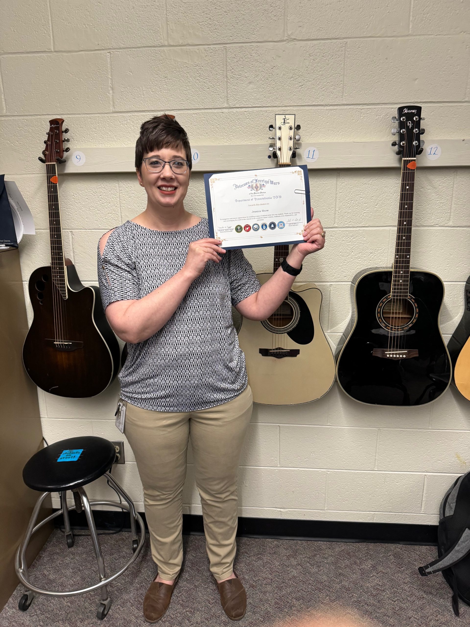 Jessica Show was presented with the VFW Teacher of the Year Award today!